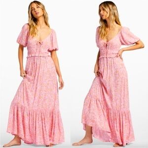 Billabong Sweet On You Bohemian Beachy Pink Orange Maxi Dress Size Large